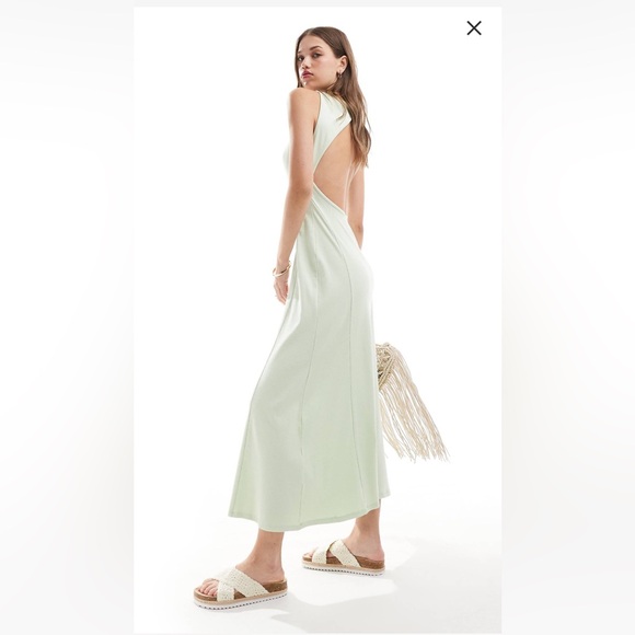 NWOT Pastel Green Sleeveless Ribbed High Neck Maxi Dress |Size 6 | ASOS DESIGN - Picture 2 of 7